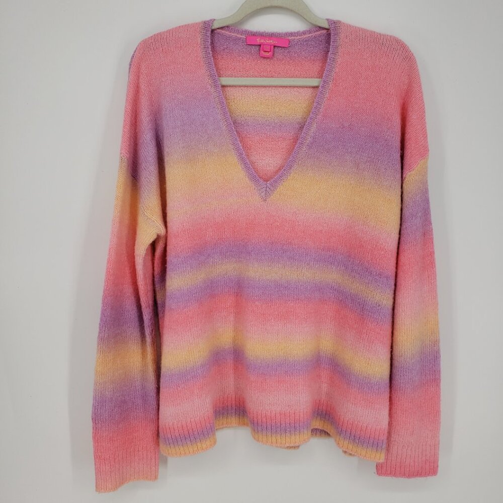 Lilly Pulitzer Pastel Pink & Yellow Ombre V-Neck Sweater - Picture 3 of 9